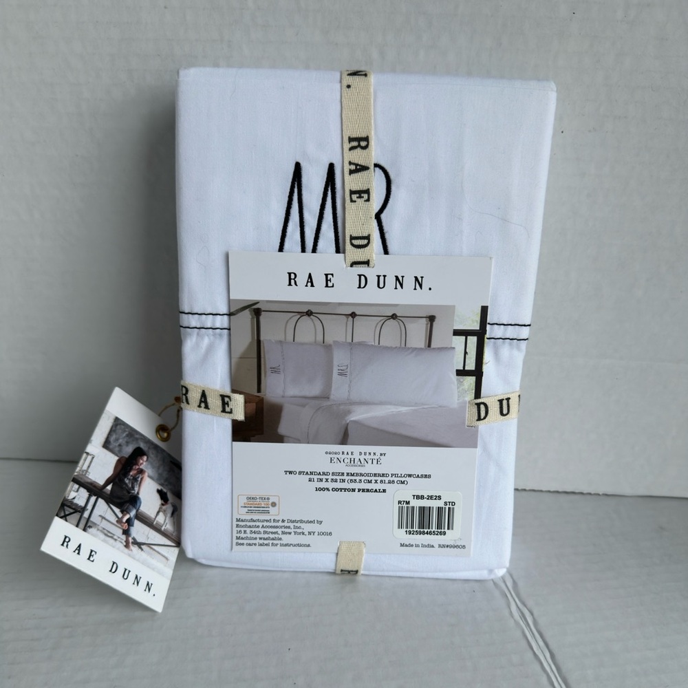 Rae Dunn by Enchante MR and MRS Standard Size Embroidered Pillowcase Set of 2